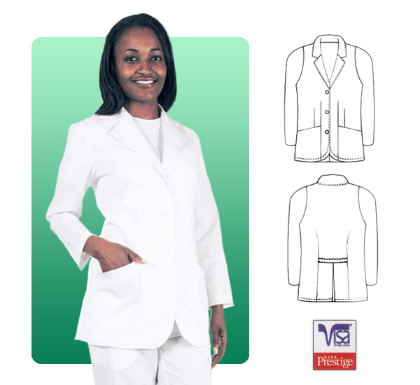 Barco Prima White 30" Women's 3 Buttons Mid-length Lab Coat - Click Image to Close