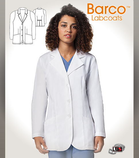 Barco Prima White 30" Women's 3 Buttons Mid-length Lab Coat - Click Image to Close