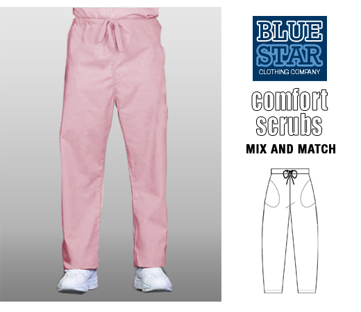 BlueStar Womens Comfort Scrubs Pants- Pink - Click Image to Close
