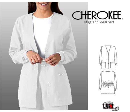 Cherokee White Button Front Warm-up - Click Image to Close