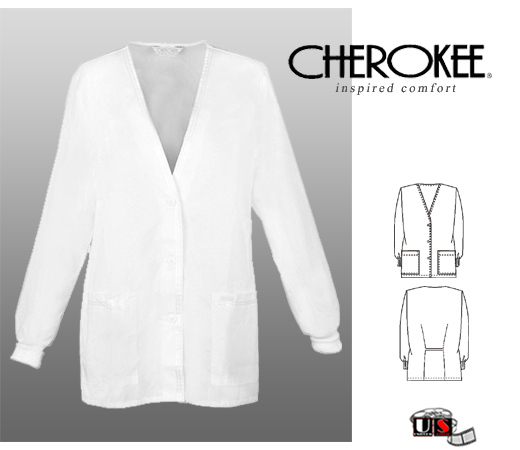 Cherokee White Top Cardigan Warm-Up - Click Image to Close