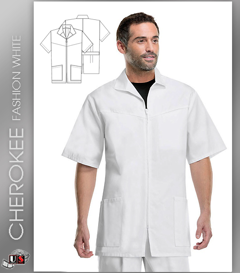 Cherokee Med Man Men's Zip Front Jacket White - Click Image to Close