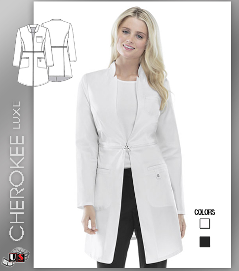 Cherokee LUXE 32" Lab Coat - White - Click Image to Close