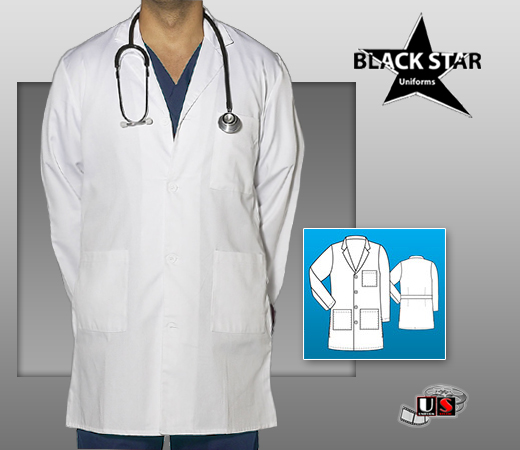 Black Star 3 Front Patch Pockets 36 Lab Coat - White - Click Image to Close