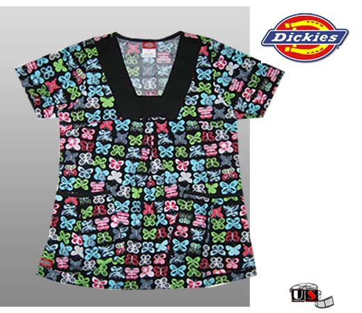 Dickies Black Banded V-Neck with Matching Piping on Pockets - Click Image to Close