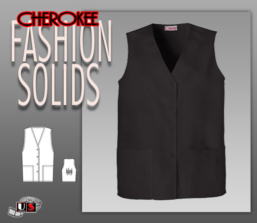 Cherokee Fashion Solids Button Front Vest in Black - Click Image to Close
