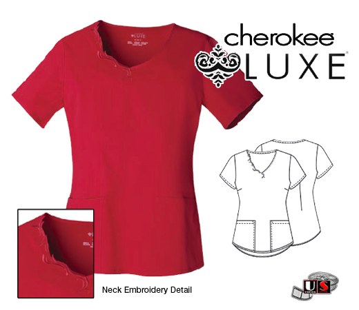 Cherokee LUXE Color Scrub Uniform V-Neck Embroidred Top - Click Image to Close