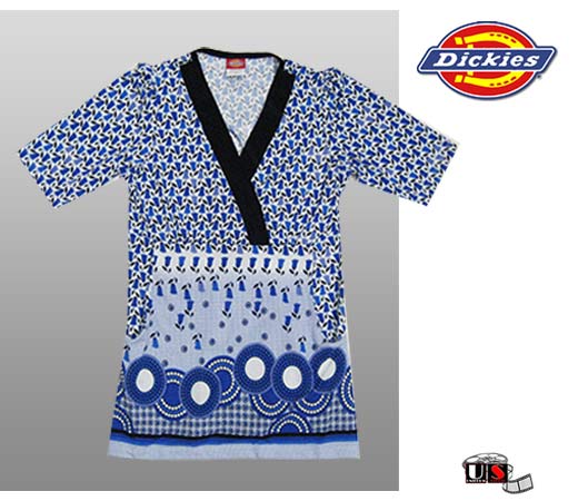 Dickies Stretch Knit Jersey Mock Wrap Top - Op Art Blue - Click Image to Close