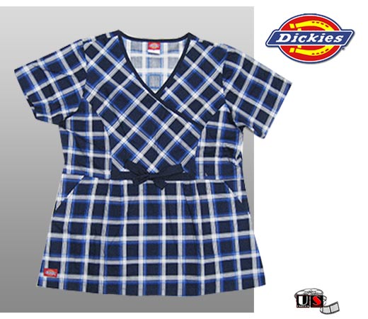 Dickies Mock-Wrap Printed Top - Checkered Design - Click Image to Close