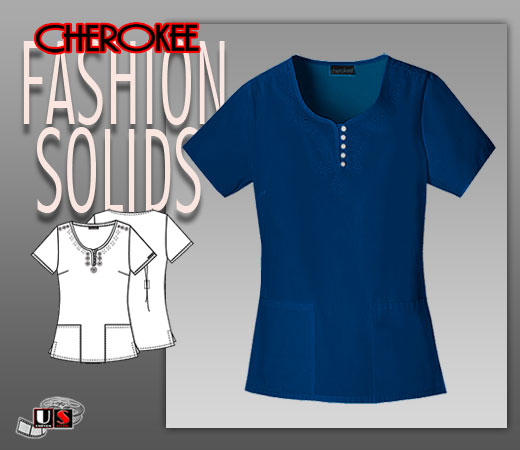 Cherokee Fashion SolidsRound Neck Embroidered Top in Navy - Click Image to Close