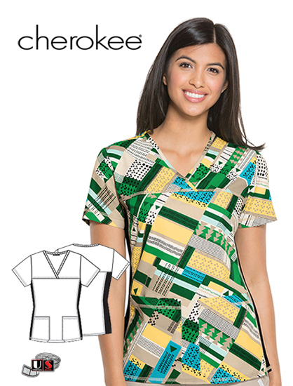 Cherokee Flexibles Pattern Pieces V-Neck Knit Panel Top - Click Image to Close
