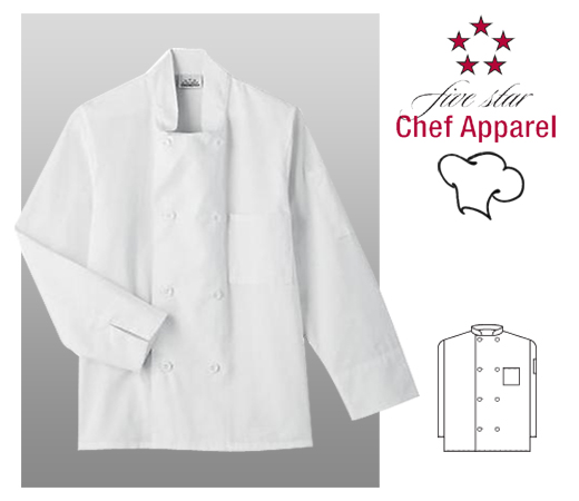 Five Star 8 Button Chef Uniform Jacket - White - Click Image to Close