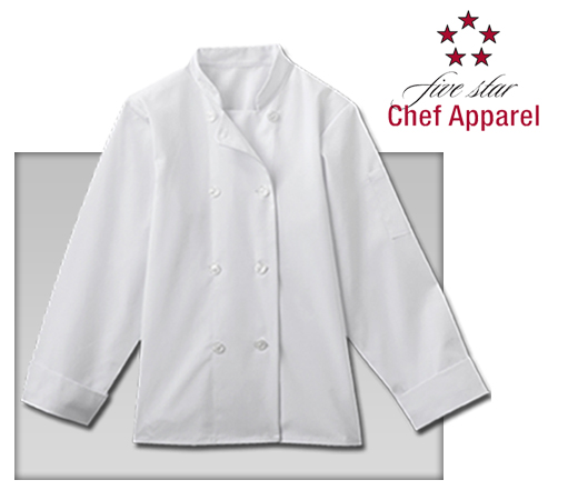 Five Star Chef Apparel Ladies 8 Button Chef Jacket - White - Click Image to Close