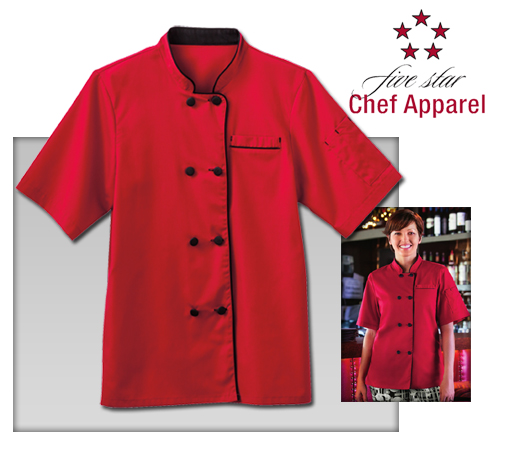 Five Star Chef Apparel Ladies Short Sleeve Executive Coat - Red - Click Image to Close