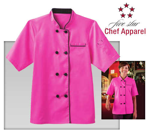 Five Star Chef Apparel Ladies Short Sleeve Executive Coat - Pink - Click Image to Close