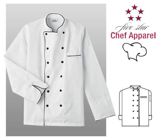 Five Star Executive Chef Uniform Coat - White - Click Image to Close