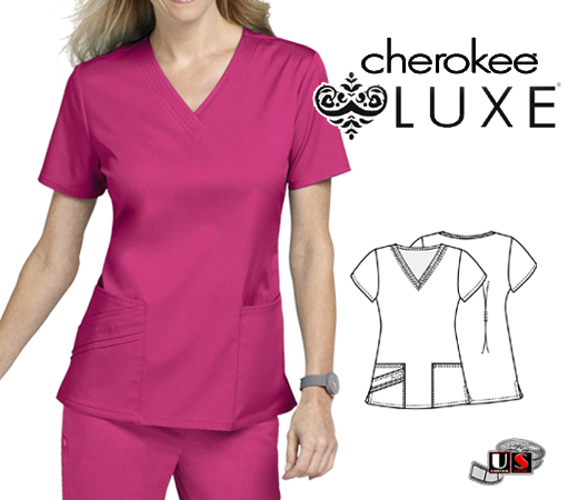 Cherokee LUXE Color Scrub Uniform V-Neck Top - Click Image to Close