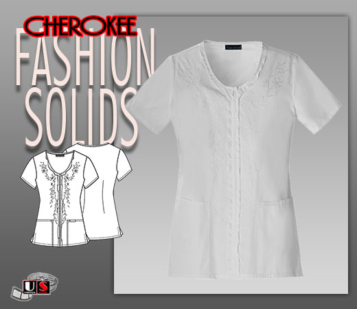 Cherokee Fashion Solids V-Neck Embroidered Top In White - Click Image to Close