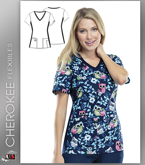 Cherokee Flexibles Owl I Want Is You V-Neck Knit Panel Top - Click Image to Close