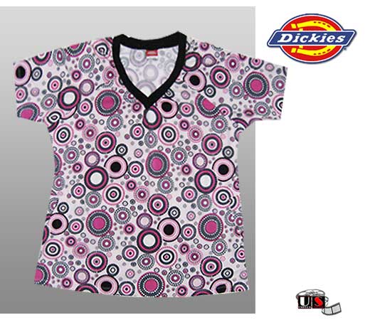 Dickies Stretch Knit Jersey V-Neck Top - Abstract Bubbles - Click Image to Close