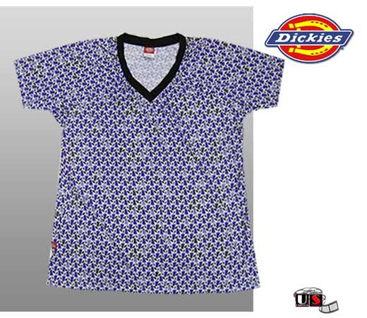 Dickies Stretch Knit Jersey V-Neck Top - Abstract Blue - Click Image to Close