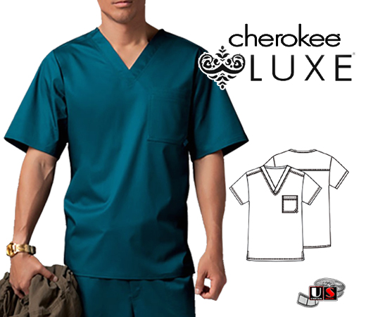 Cherokee LUXE Scrub Uniform Men's V-Neck Top - Click Image to Close