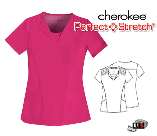 Cherokee Perfect Stretch Scrub V-Neck Embroidered Top - Click Image to Close