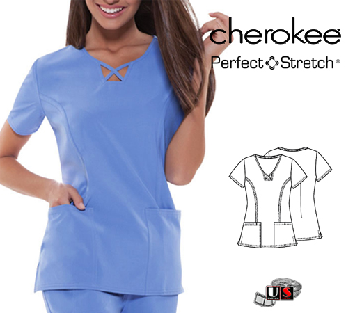 Cherokee Perfect Stretch Stylized V-Neck Scrub Top - Click Image to Close