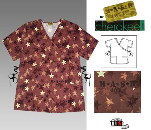 Cherokee Star Print Scrub Uniform Short Sleeve Wrap Tunic - Click Image to Close
