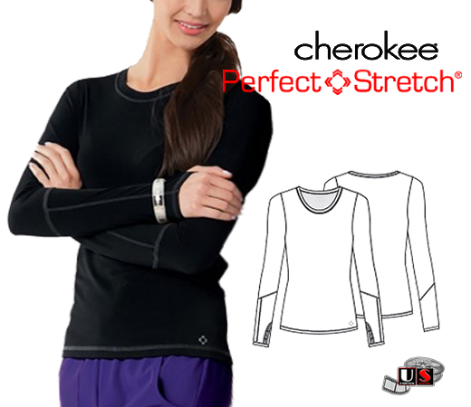Cherokee Perfect Stretch Scrub Long Sleeve Crew Neck Knit Tees - Click Image to Close