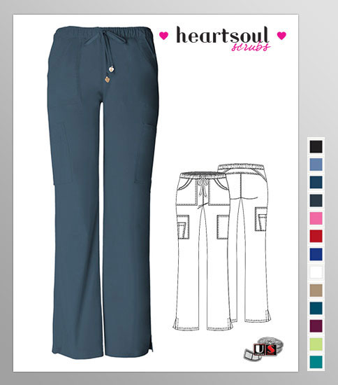 HeartSoul Picture Perfect Charmed 6-Pocket cargo Scrub Pants - Click Image to Close