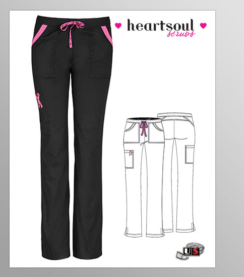 HeartSoul Breast Cancer Low-Rise Drawstring Cargo Pant - Black - Click Image to Close