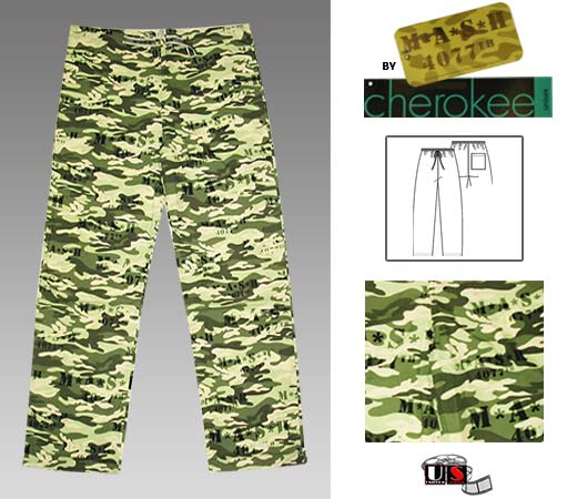 Cherokee Camouflage Print Scrub Uniform Drawstring Pants - Click Image to Close