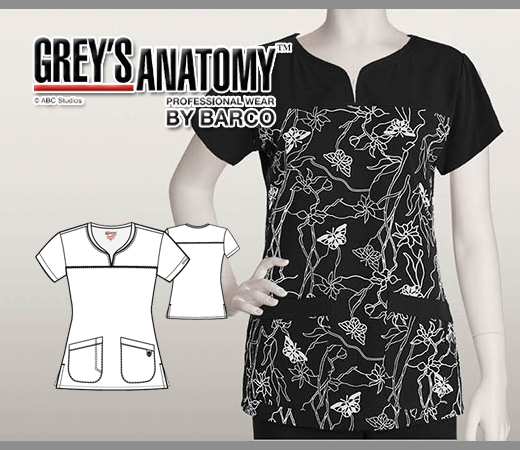 Greys Anatomy Arclux w/4-way Stretch 2 Pcket Noch Neck-Black - Click Image to Close