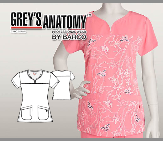 Greys Anatomy Arclux w/4Way Stretch 2 Pckt Noch Nck -Flamingo - Click Image to Close