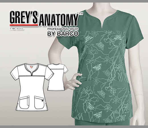 Greys Anatomy Arclux w/4-Way Stretch 2 Pcket Noch Neck - Sage - Click Image to Close