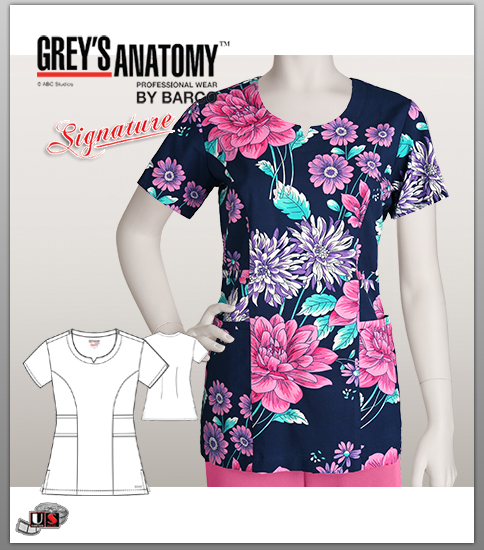Grey's Anatomy Signature Series Lucia Women's V-Neck Print Top - Click Image to Close