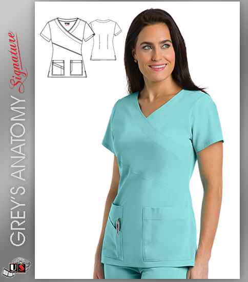 Greys Anatomy Signature 3-Pocket Wrap Detail Scrub Top - Click Image to Close