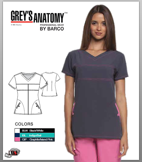 Grey's Anatomy Signature 2 Pocket Mock Wrap - Island Pink - Click Image to Close