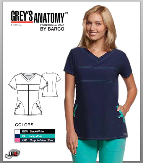 Grey's Anatomy Signature 2 Pocket Mock Wrap - Indigo-Bali - Click Image to Close