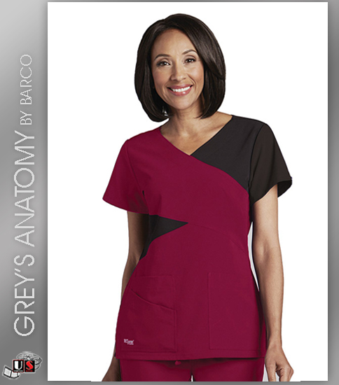 Signature by Grey's Anatomy Women's Mock Wrap Colorblock Top - Click Image to Close
