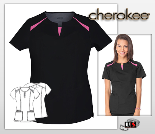 Cherokee Jr. Fit Split V-Neck Top - Black - Click Image to Close