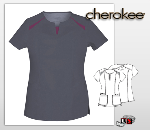 Cherokee Jr. Fit Split V-Neck Top - Pewter - Click Image to Close