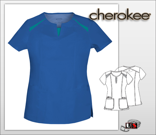 Cherokee Jr. Fit Split V-Neck Top - Royal - Click Image to Close