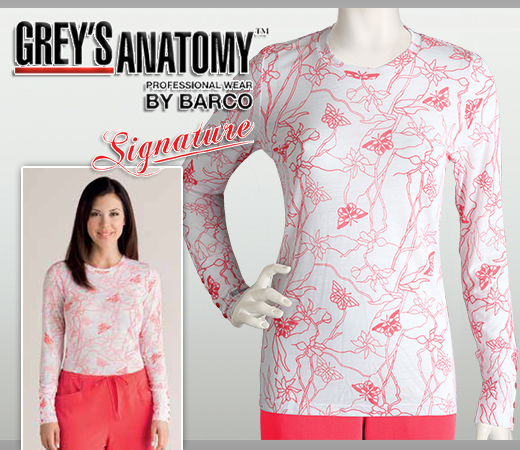 Greys Anatomy Signature Printed Christina Long Sleeve Coral - Click Image to Close