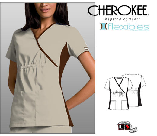 Cherokee Flexibles Mock Wrap Knit Panel Top - Click Image to Close