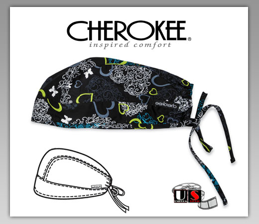 Cherokee Adjustable Tie-Back Scrub Hat in I Love Lace - Click Image to Close