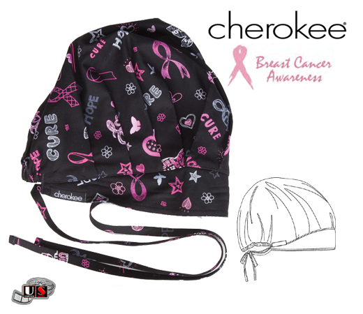 Cherokee Love, Hope, Cure Printed Adjustable Bouffant Scrub Hat - Click Image to Close