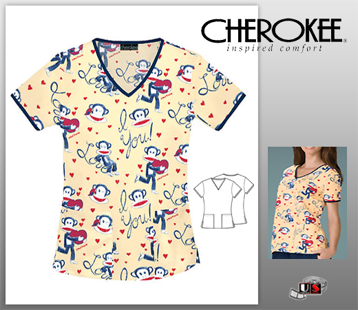 Cherokee Tooniform V-Neck Top - PF I Love You - Click Image to Close
