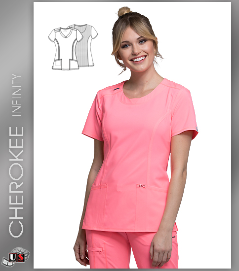 Cherokee Infinity Round Neck Top with Rib Inset Front Neckband - Click Image to Close